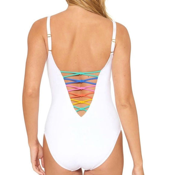 New Bleu Rod Beattie Womens Swimwear One-Piece Strappy White size 12 - Picture 2 of 4